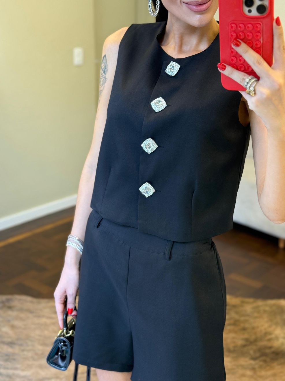 Conjunto Alfaiataria Botão Joia - Preto