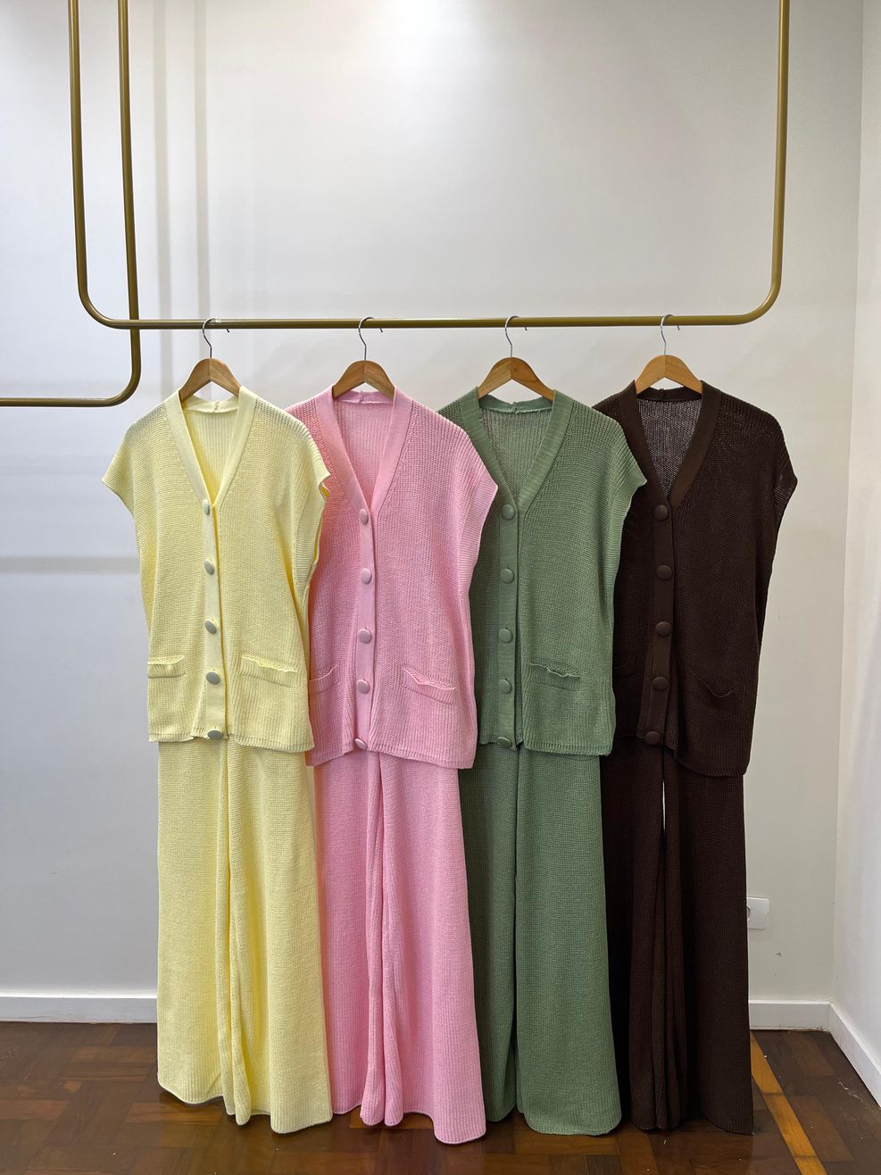 Conjunto Tricot Botões Forrados Fernanda - Rosa