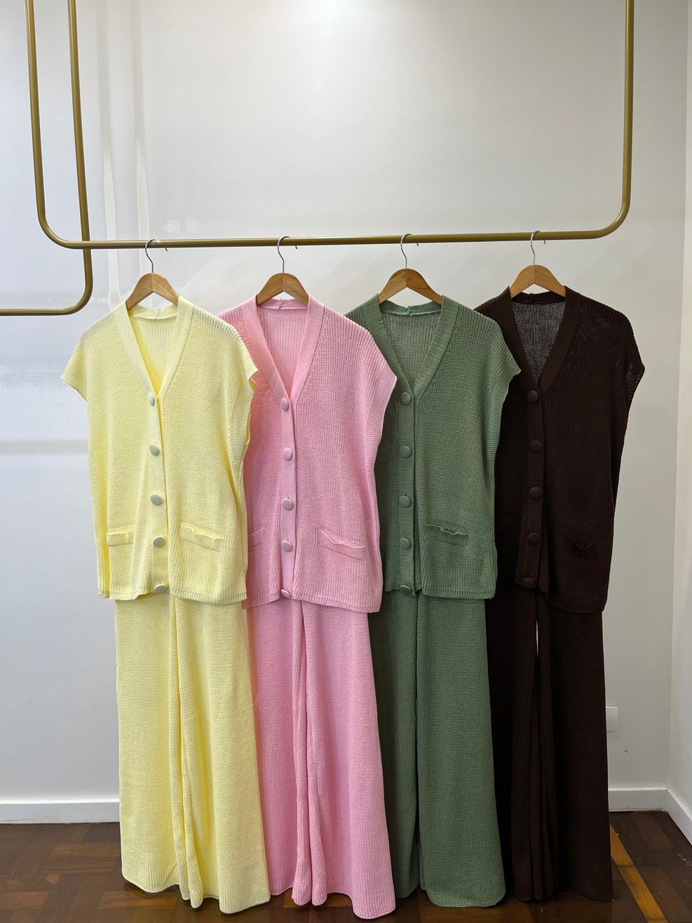 Conjunto Tricot Botões Forrados Fernanda - Rosa