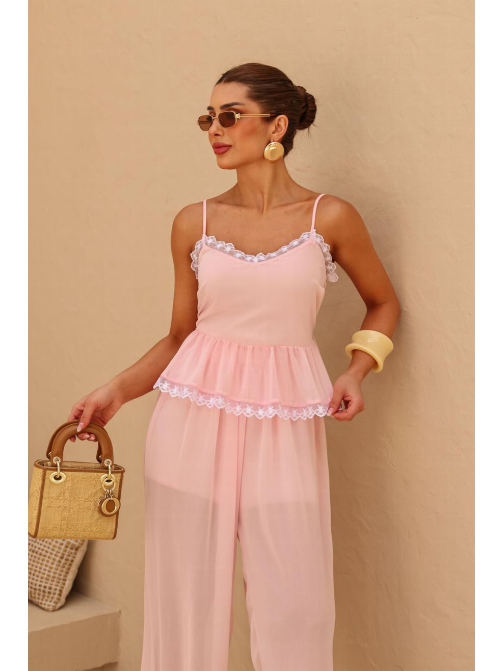 Conjunto Sophie Crepe de Seda - Rosa Bebê 