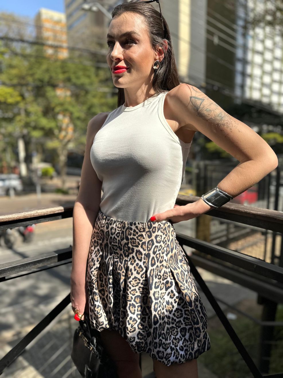 Saia Balonê Alfaiataria Animal Print 