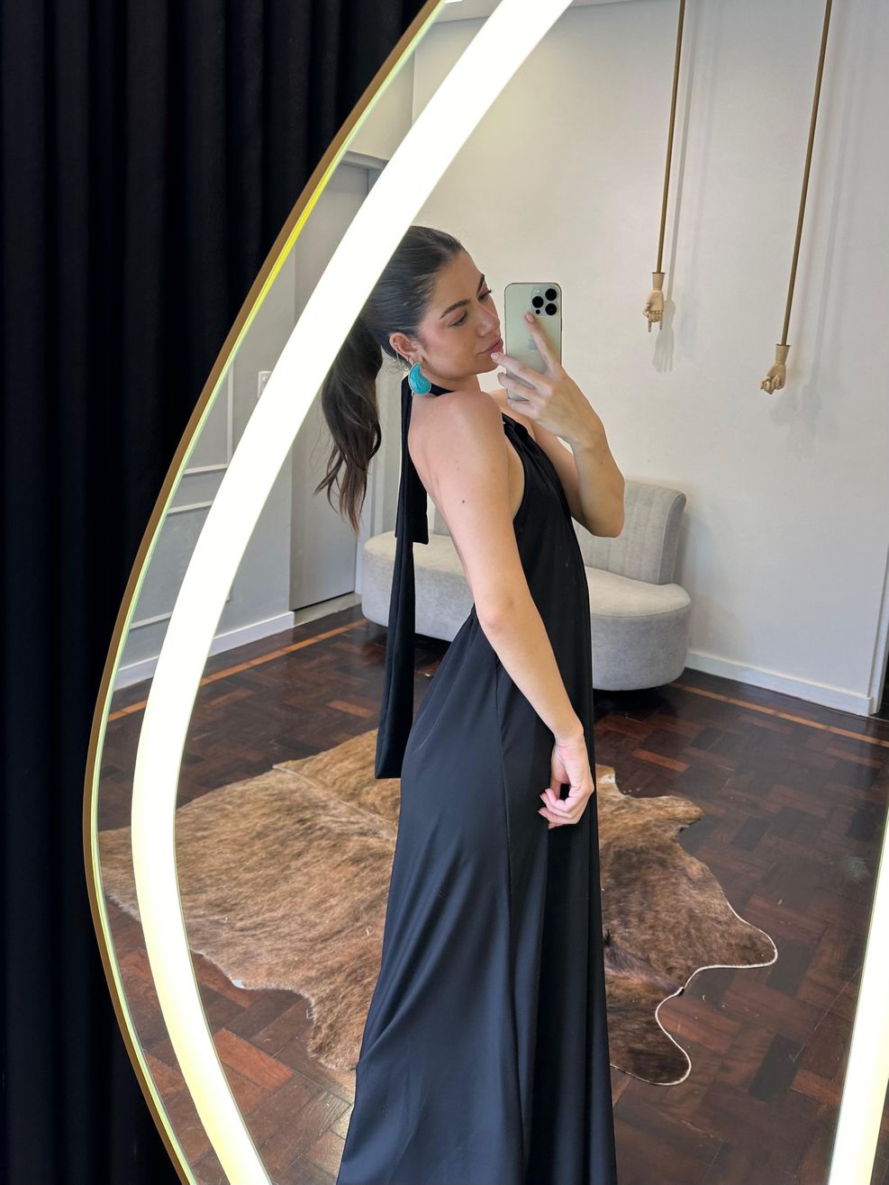 Vestido Longo Frente Única Amarração Pescoço 