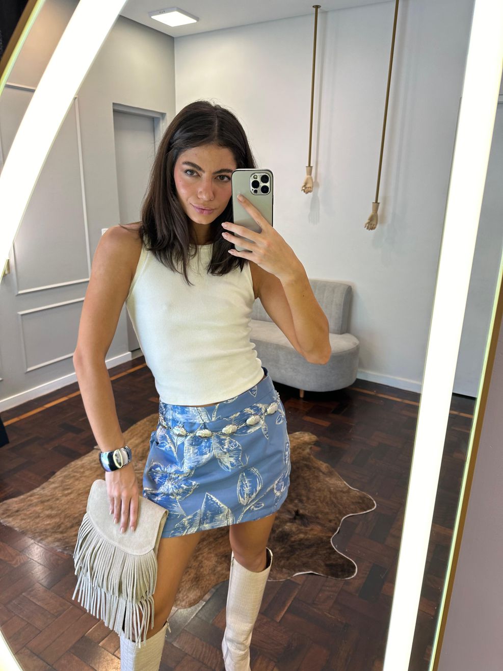  Shorts-Saia Alfaiataria Jacquard - Azul