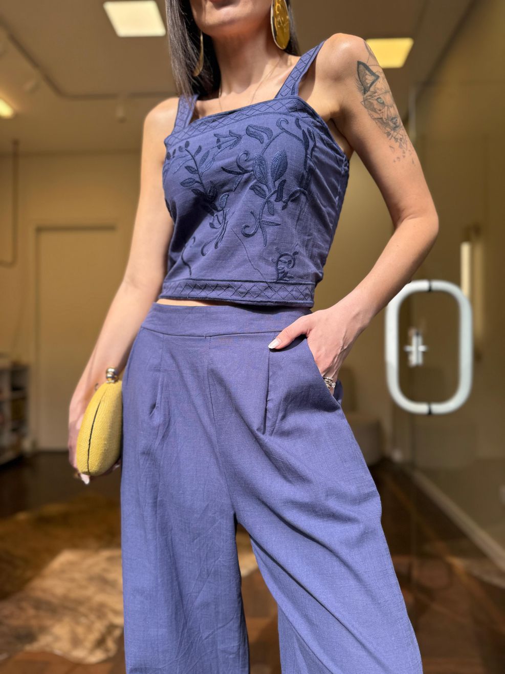 Conjunto Alfaiataria Bordado Olympia - Azul Marinho