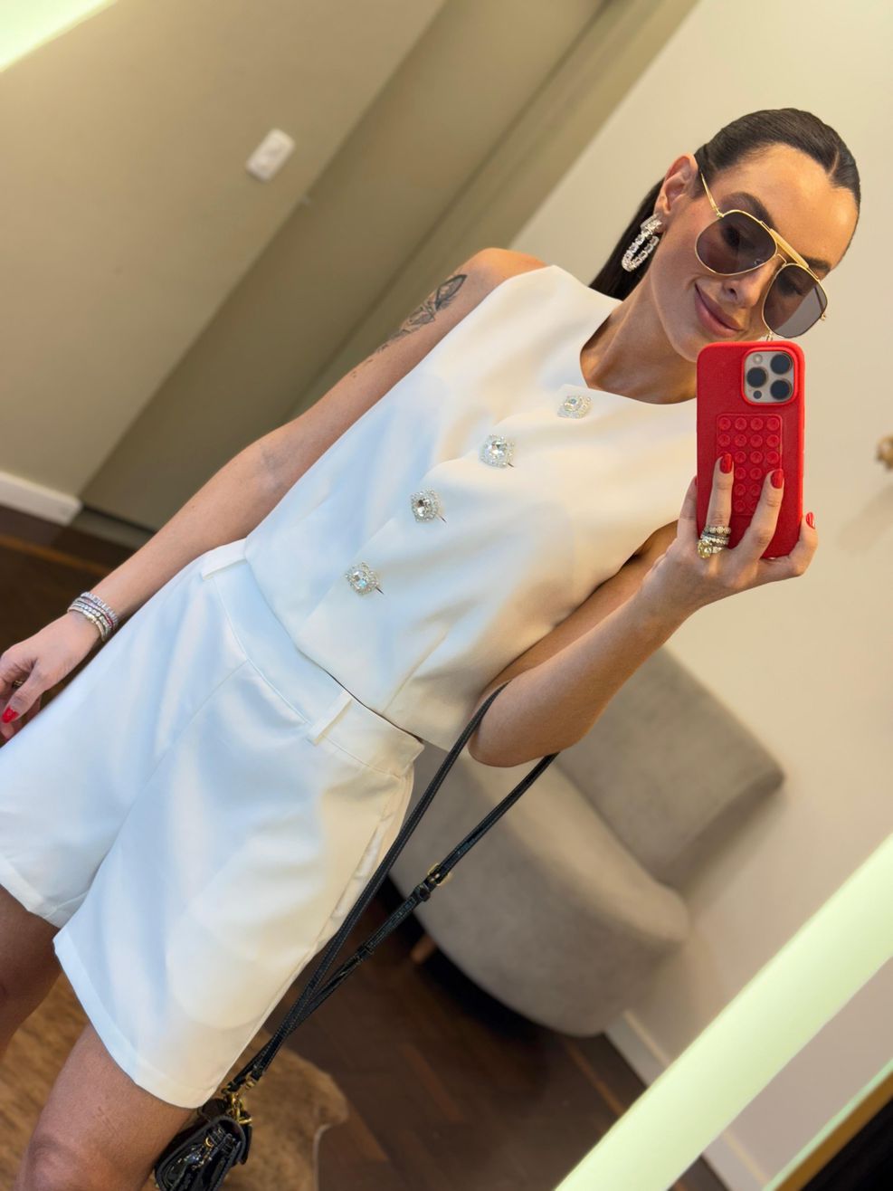 Conjunto Alfaiataria Botão Joia - Branco 