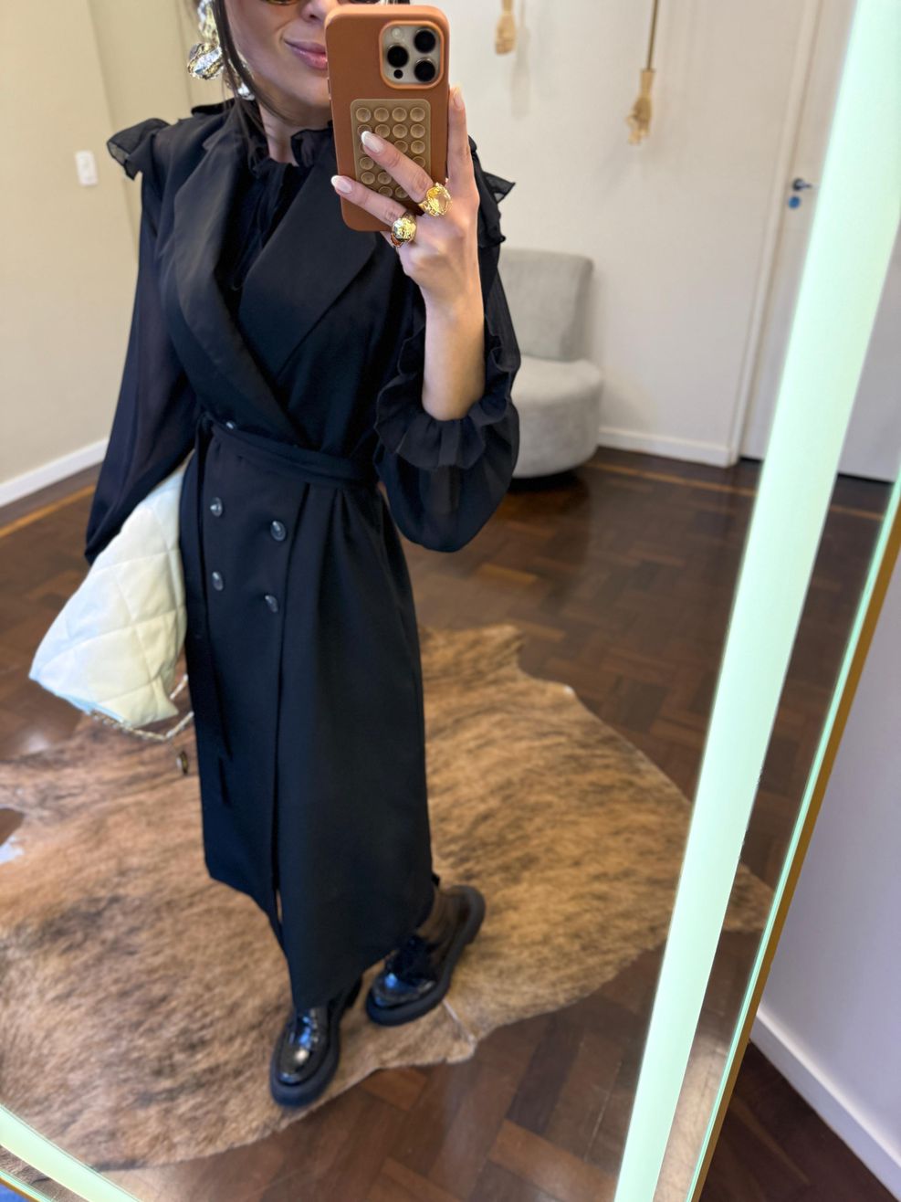 Vestido Alfaiataria - Estética Trench Coat - Preto 