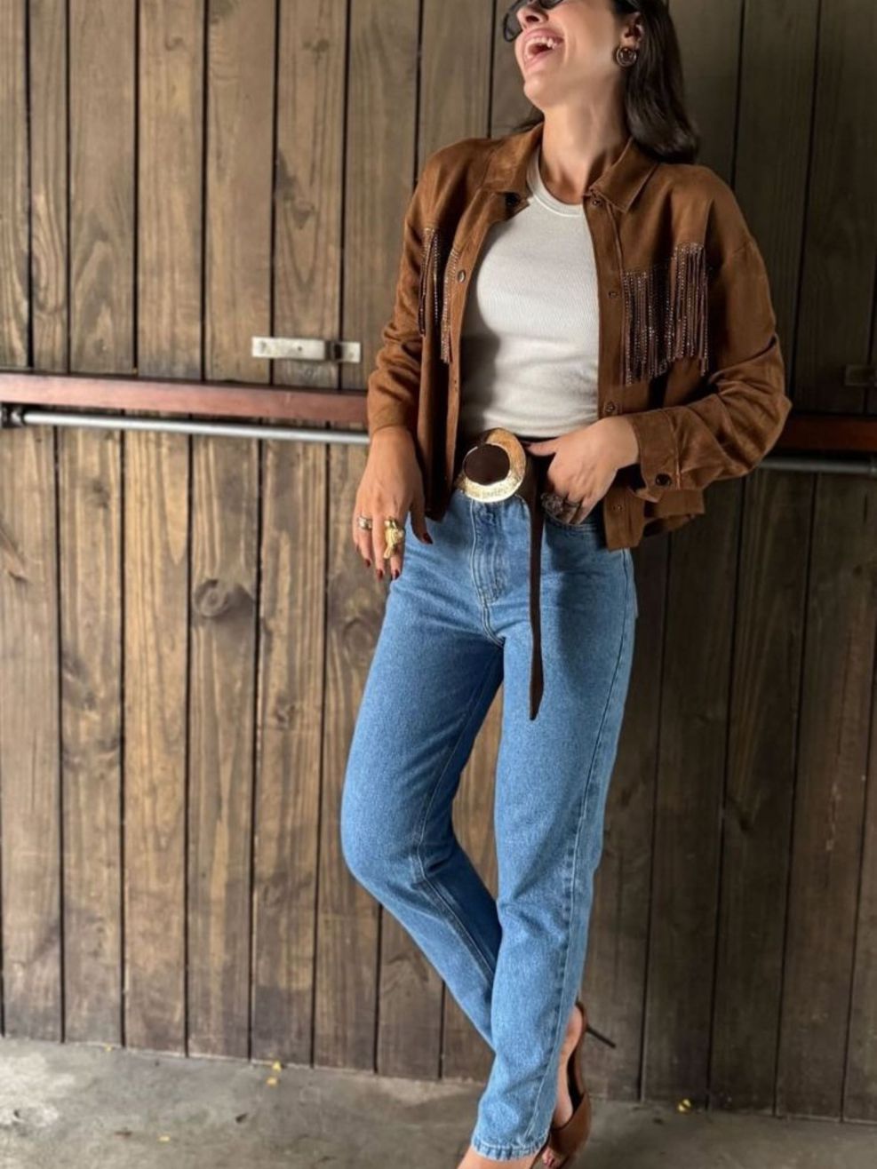Jaqueta Franja Suede - Marrom