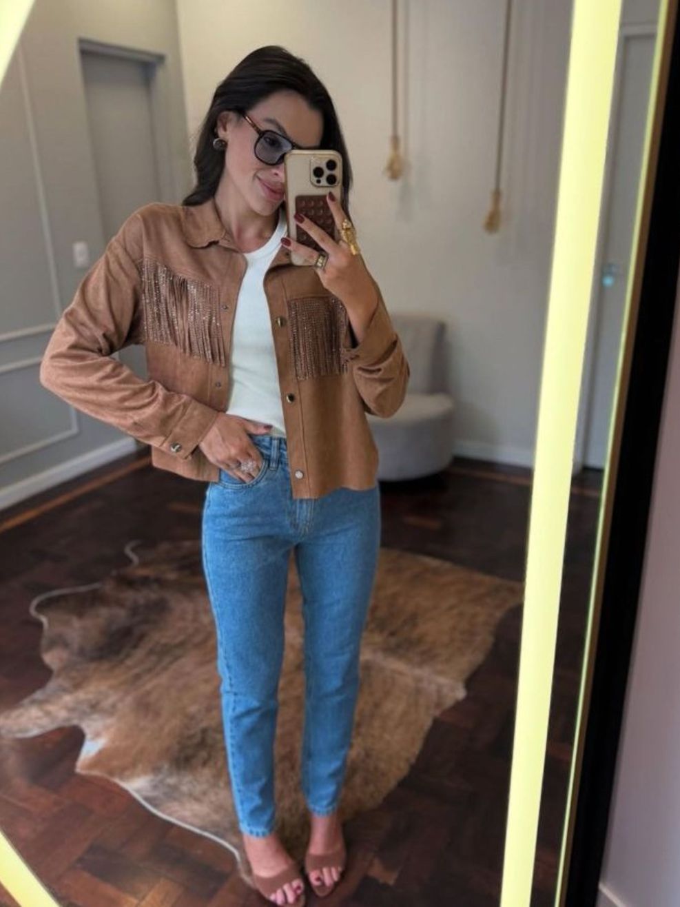 Jaqueta Franja Suede - Marrom
