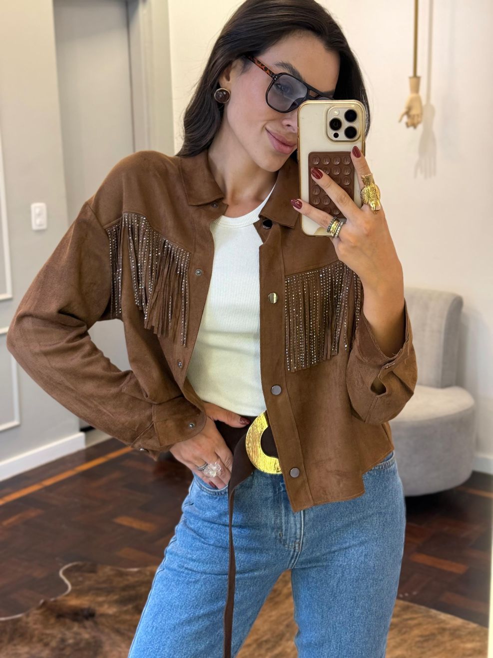 Jaqueta Franja Suede - Preto