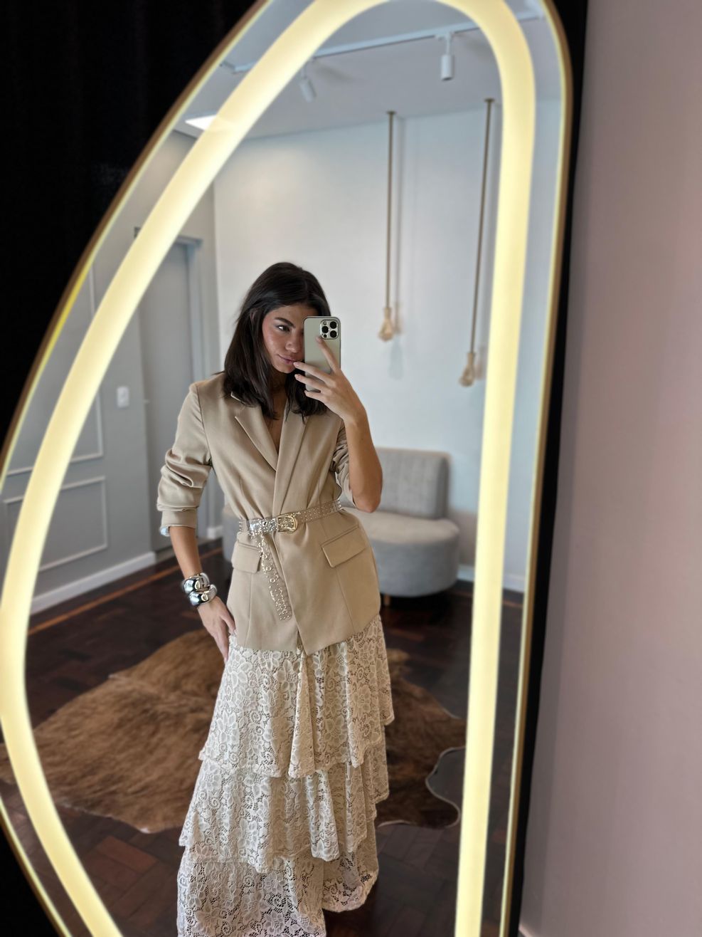 Saia Longa Renda Camadas Lorena - Preta