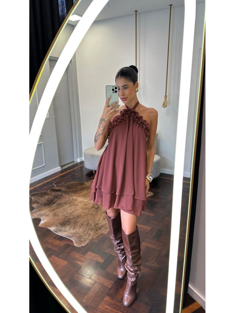 Vestido Chiffon Amarração Pescoço 