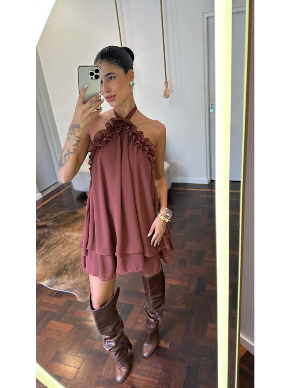 Vestido Chiffon Amarração Pescoço 