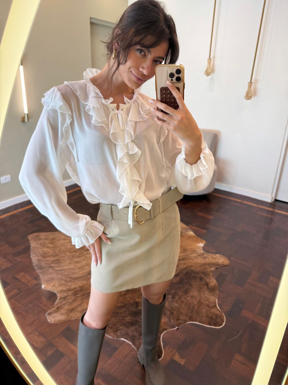 Saia Chamois Emborrachado - Cinto Largo Gelo