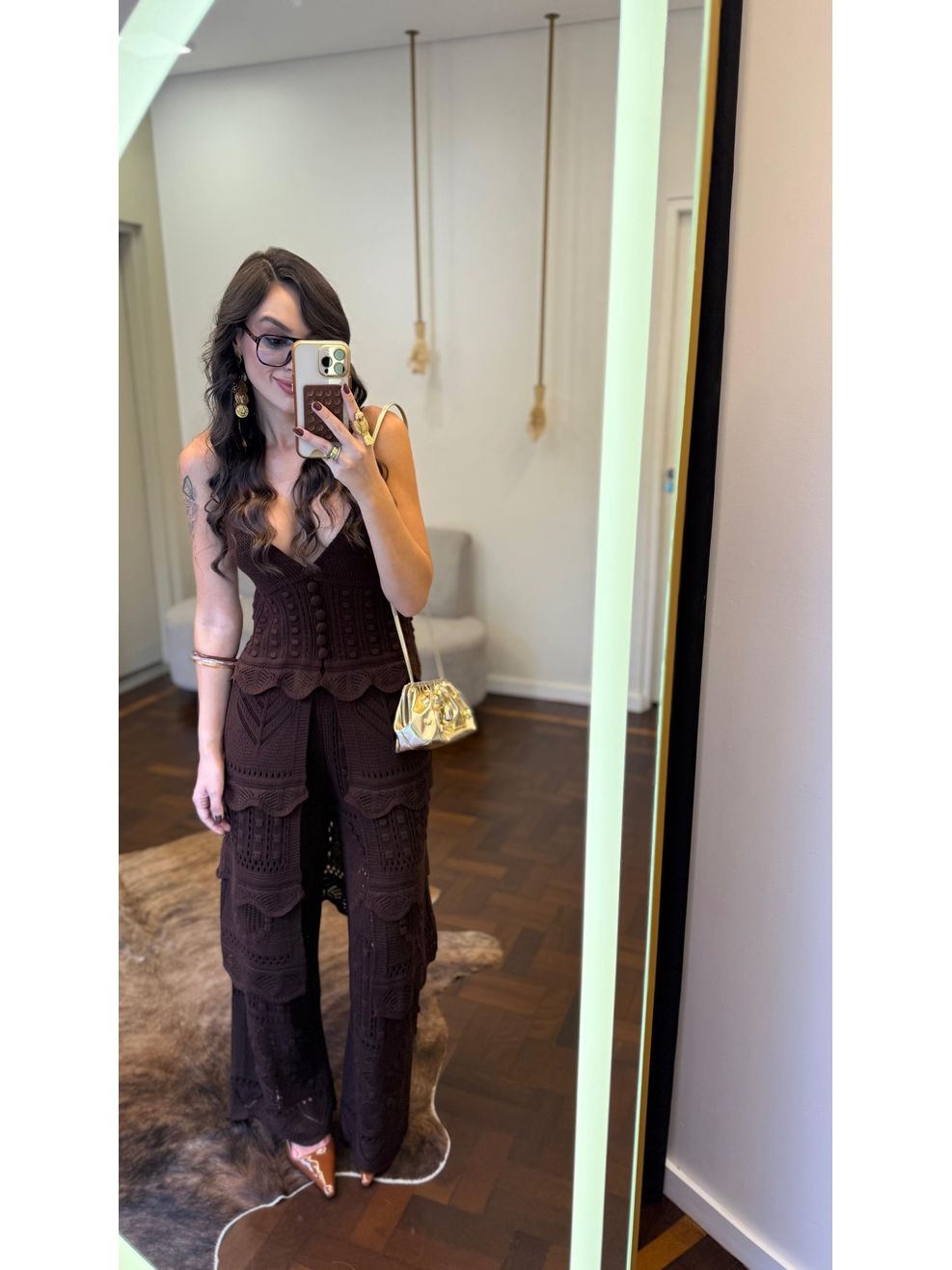 Conjunto Tricot Malásia - Túnica e Pantalona (Hotpant) - Marrom 