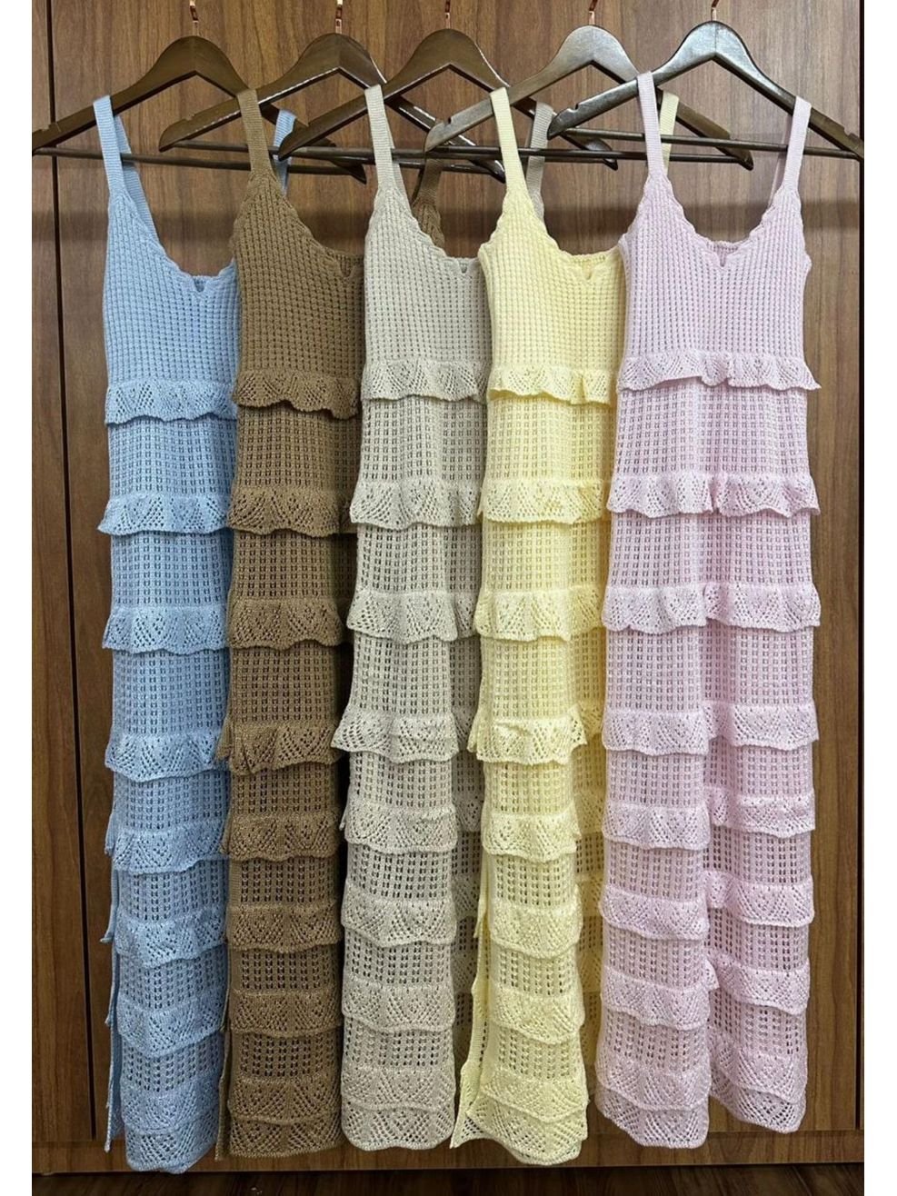 Vestido Tricot Longo Babadinhos Texturas - Azul Bebê 