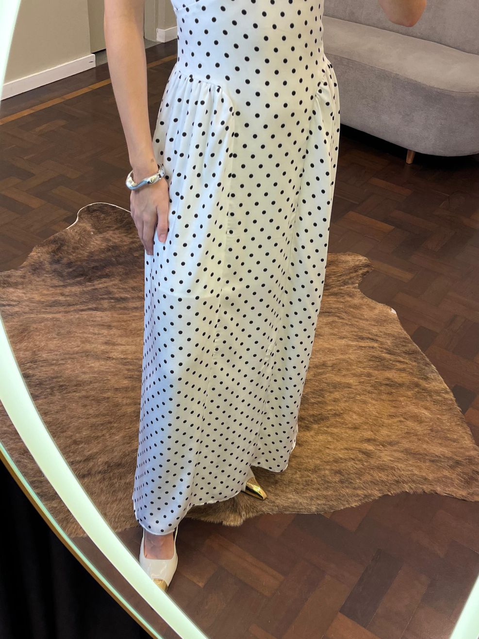 Vestido Poá Midi de Alça Heloísa - Off White 