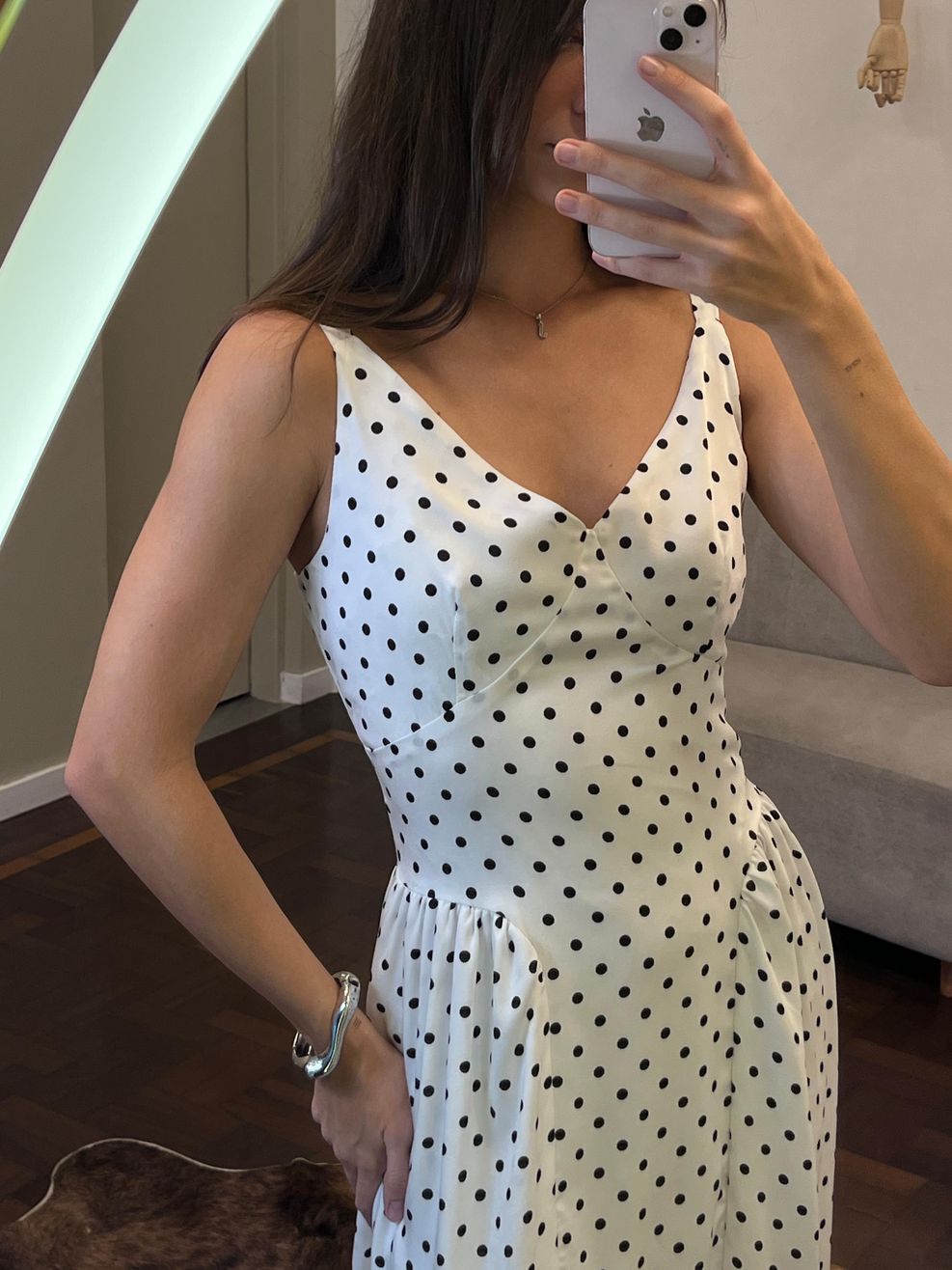 Vestido Poá Midi de Alça Heloísa - Off White 
