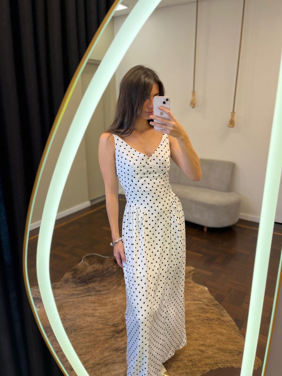 Vestido Poá Midi de Alça Heloísa - Off White 