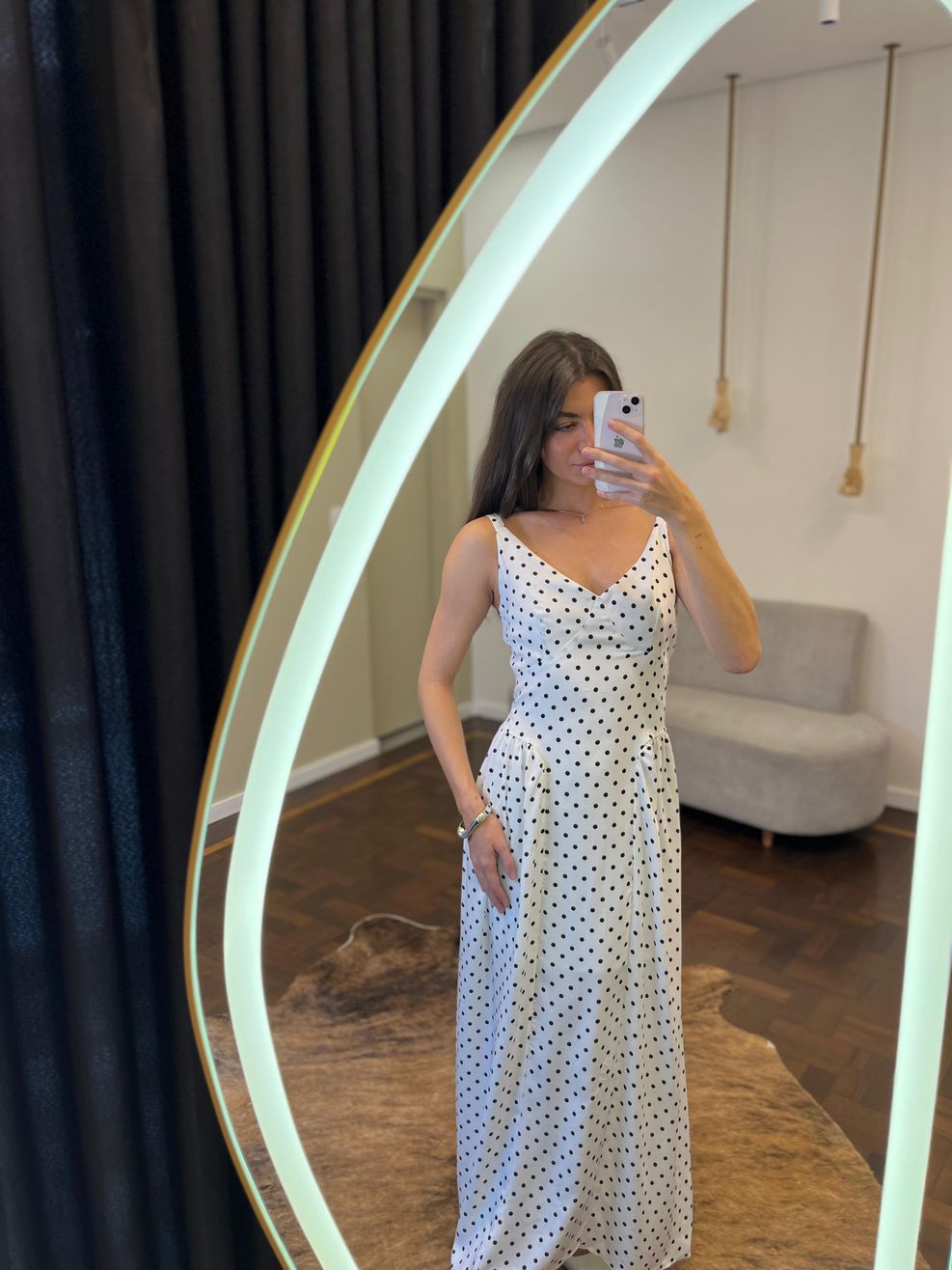 Vestido Poá Midi de Alça Heloísa - Off White 