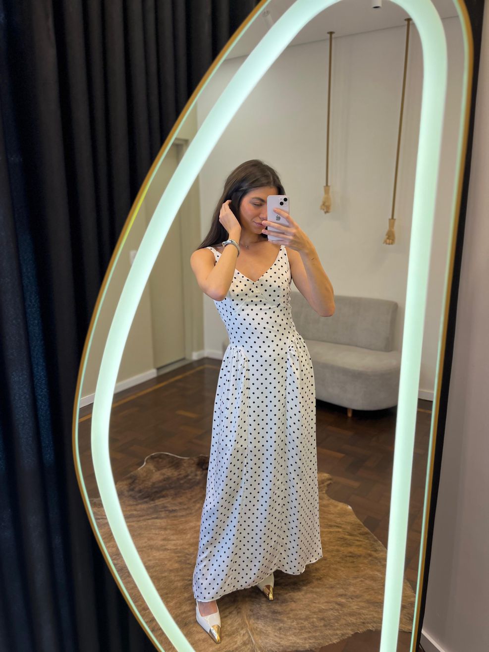 Vestido Poá Midi de Alça Heloísa - Off White 