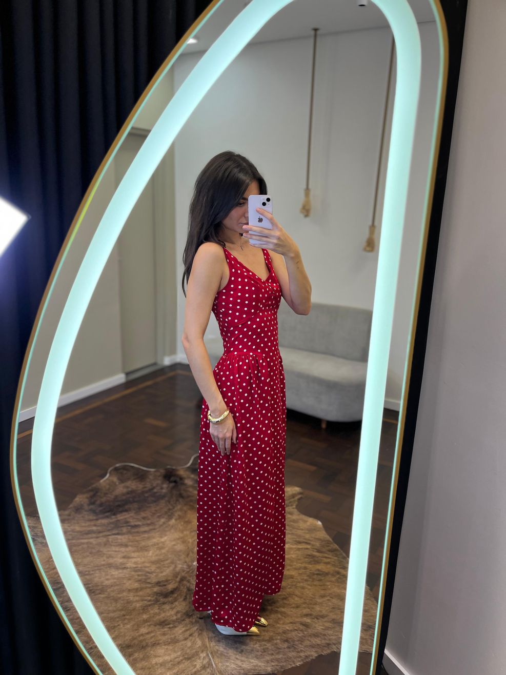 Vestido Poá Midi de Alça Heloísa - Vermelho 