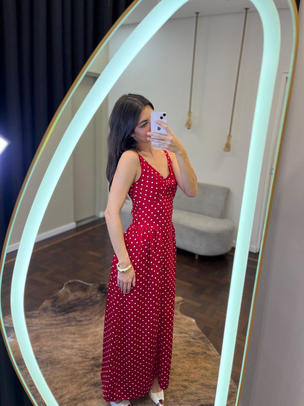 Vestido Poá Midi de Alça Heloísa - Vermelho 