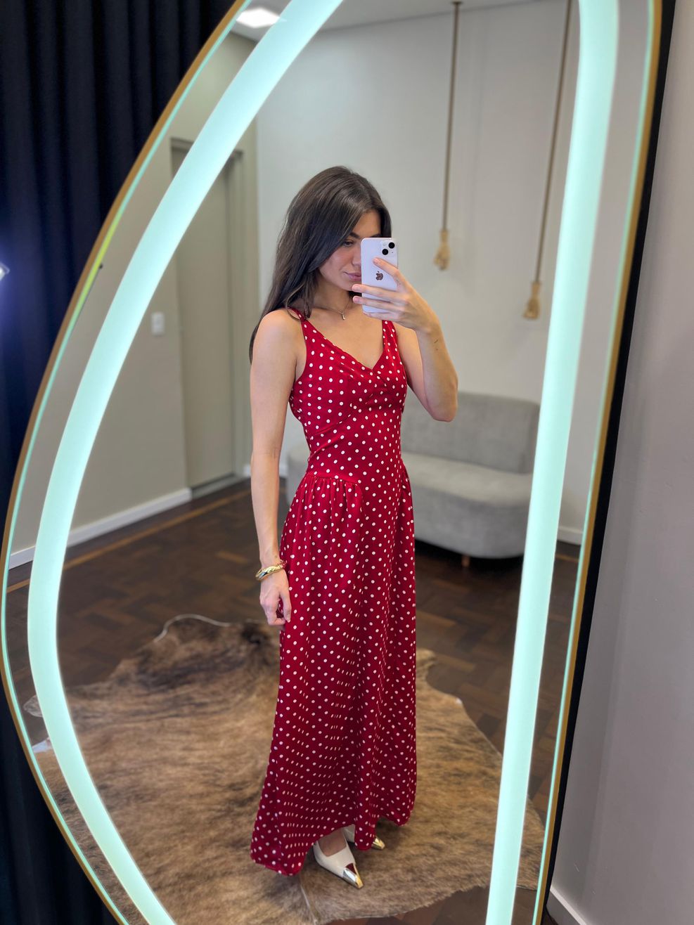 Vestido Poá Midi de Alça Heloísa - Vermelho 