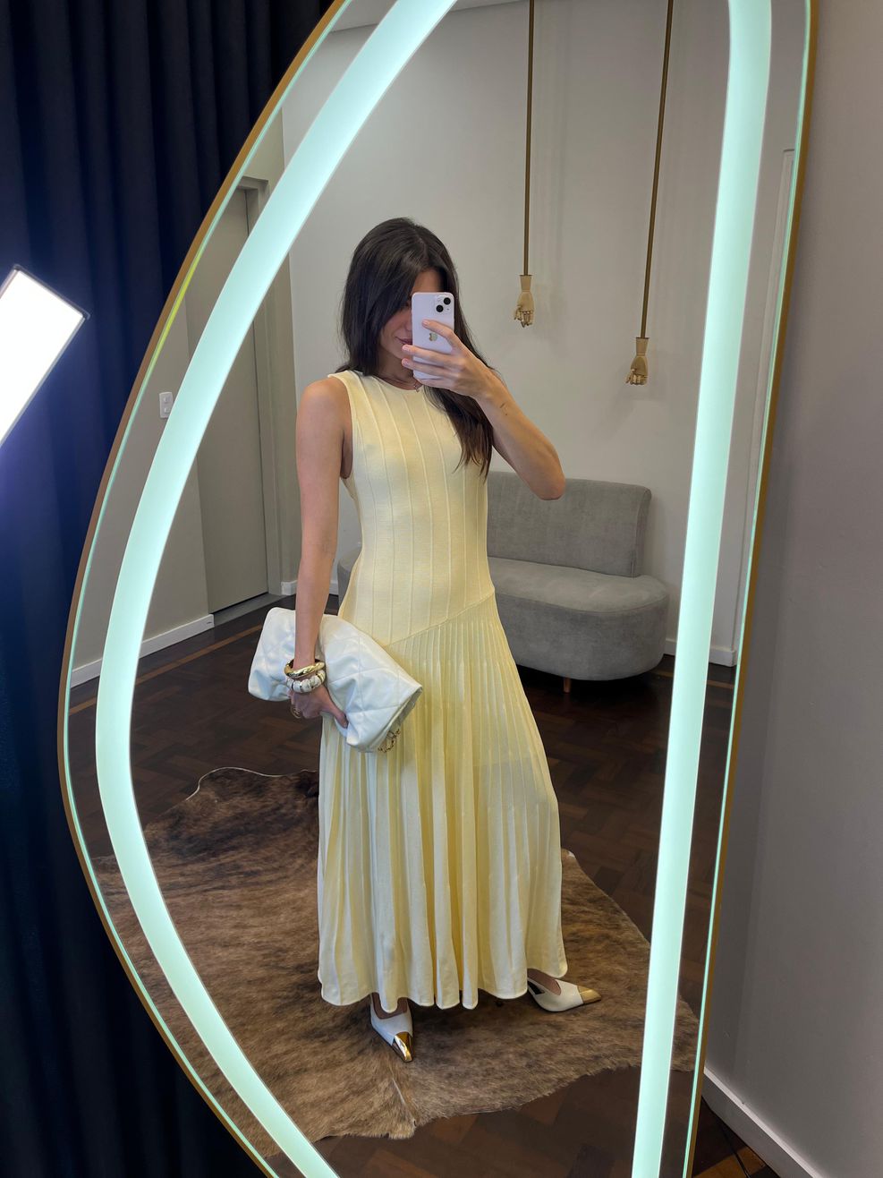 Vestido Fio Modal Cintura Assimétrica - Amarelo Manteiga 