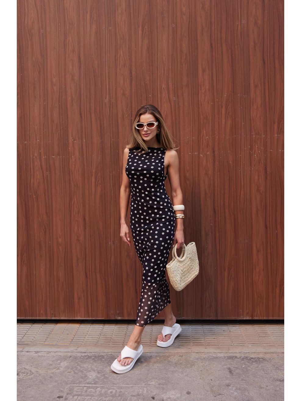 Vestido Tule Nadador Poá - Preto com Poá Branco 
