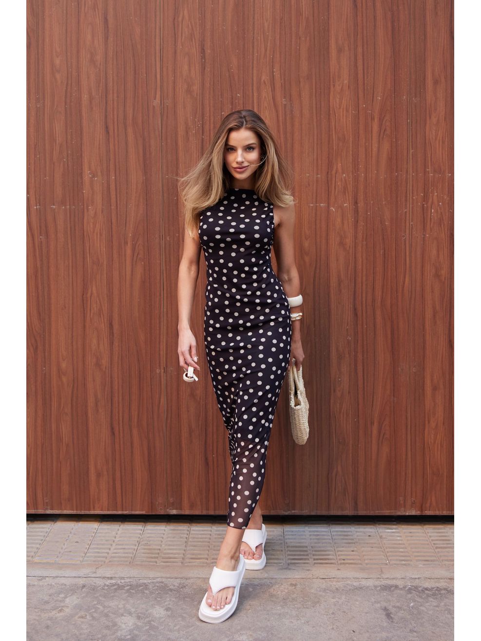 Vestido Tule Nadador Poá - Preto com Poá Branco 