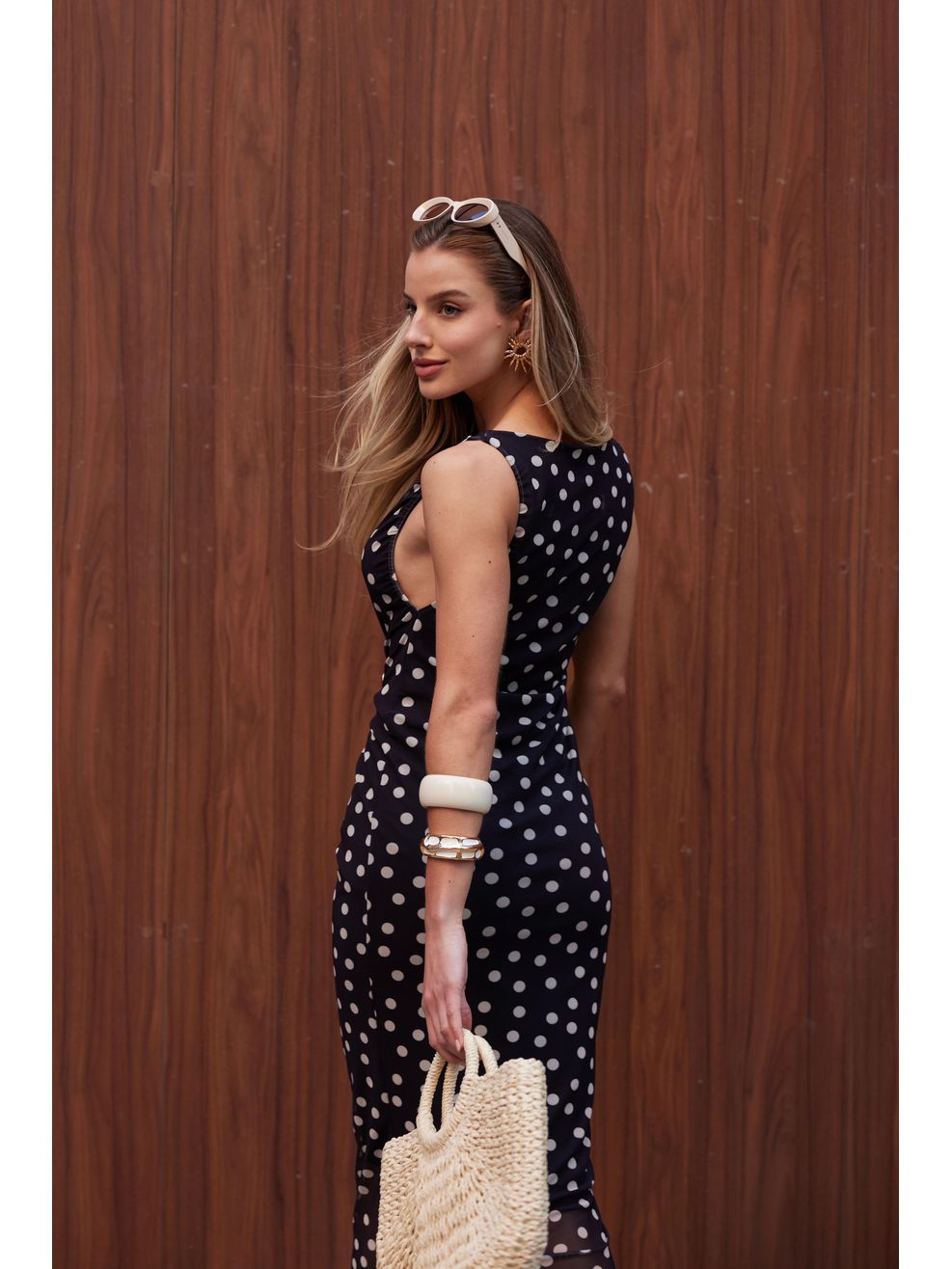 Vestido Tule Nadador Poá - Preto com Poá Branco 
