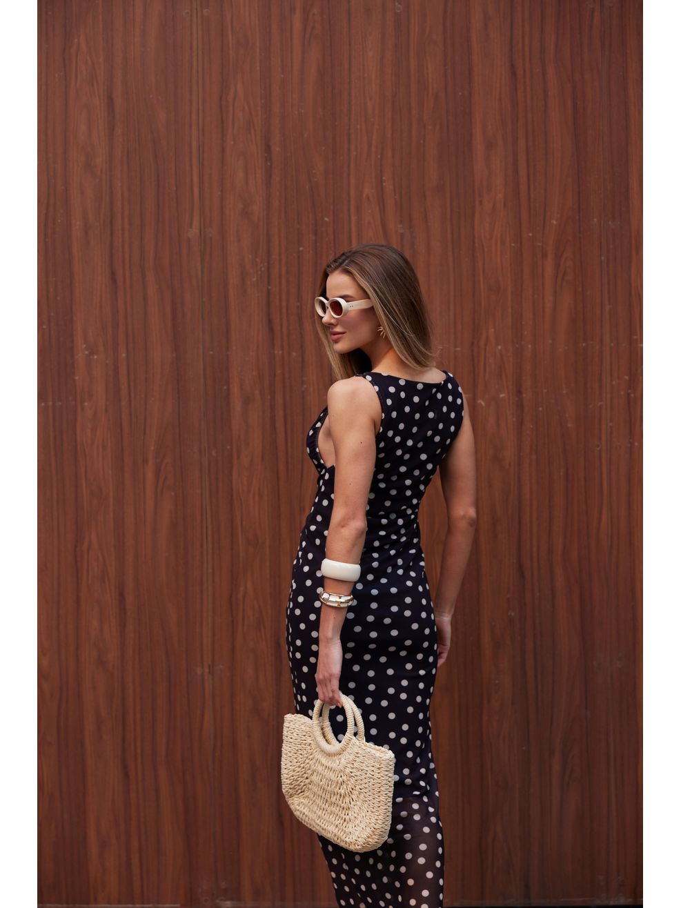 Vestido Tule Nadador Poá - Preto com Poá Branco 
