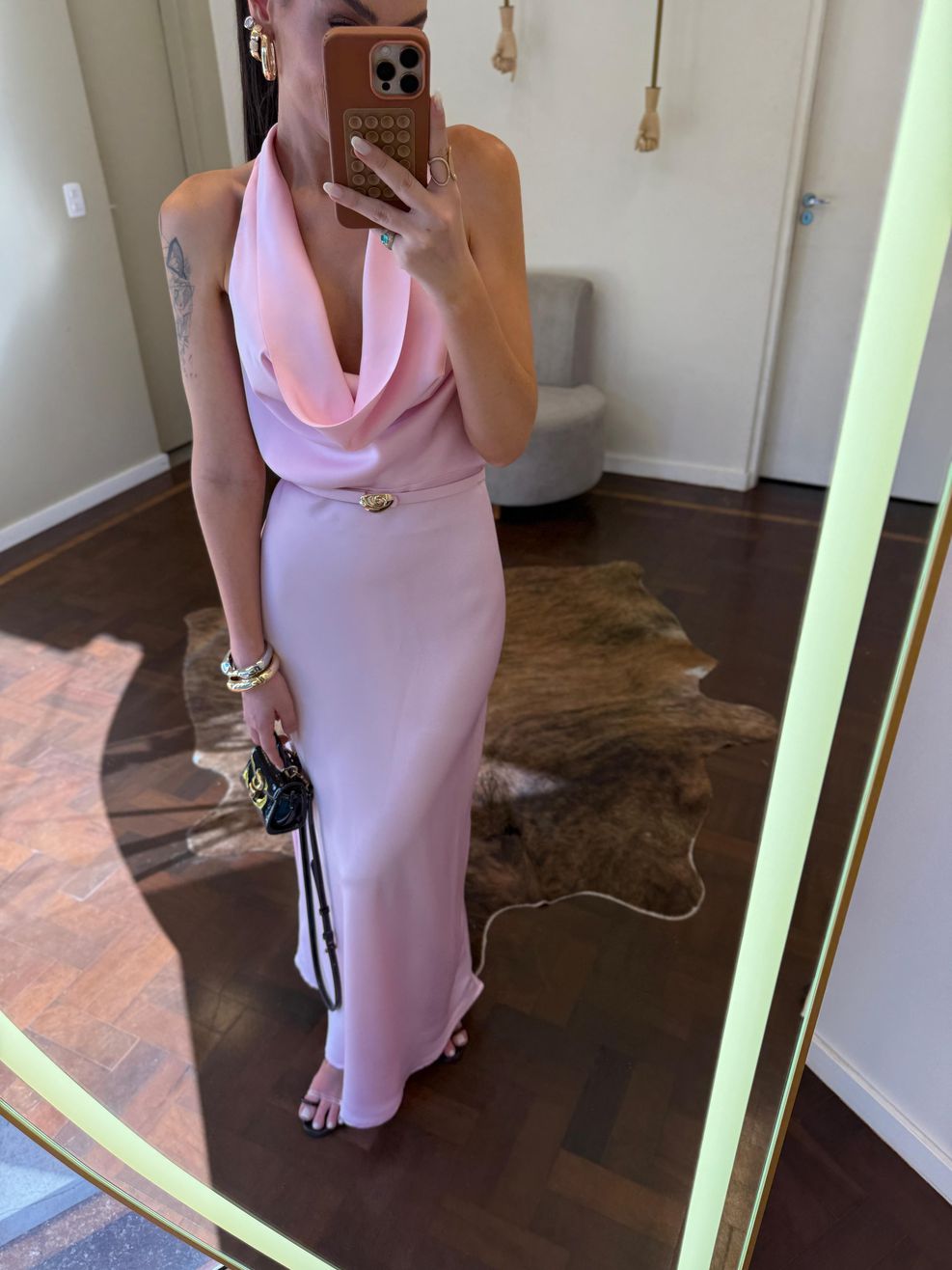 Vestido Cetim Gola Boba Gabriela - Champanhe 