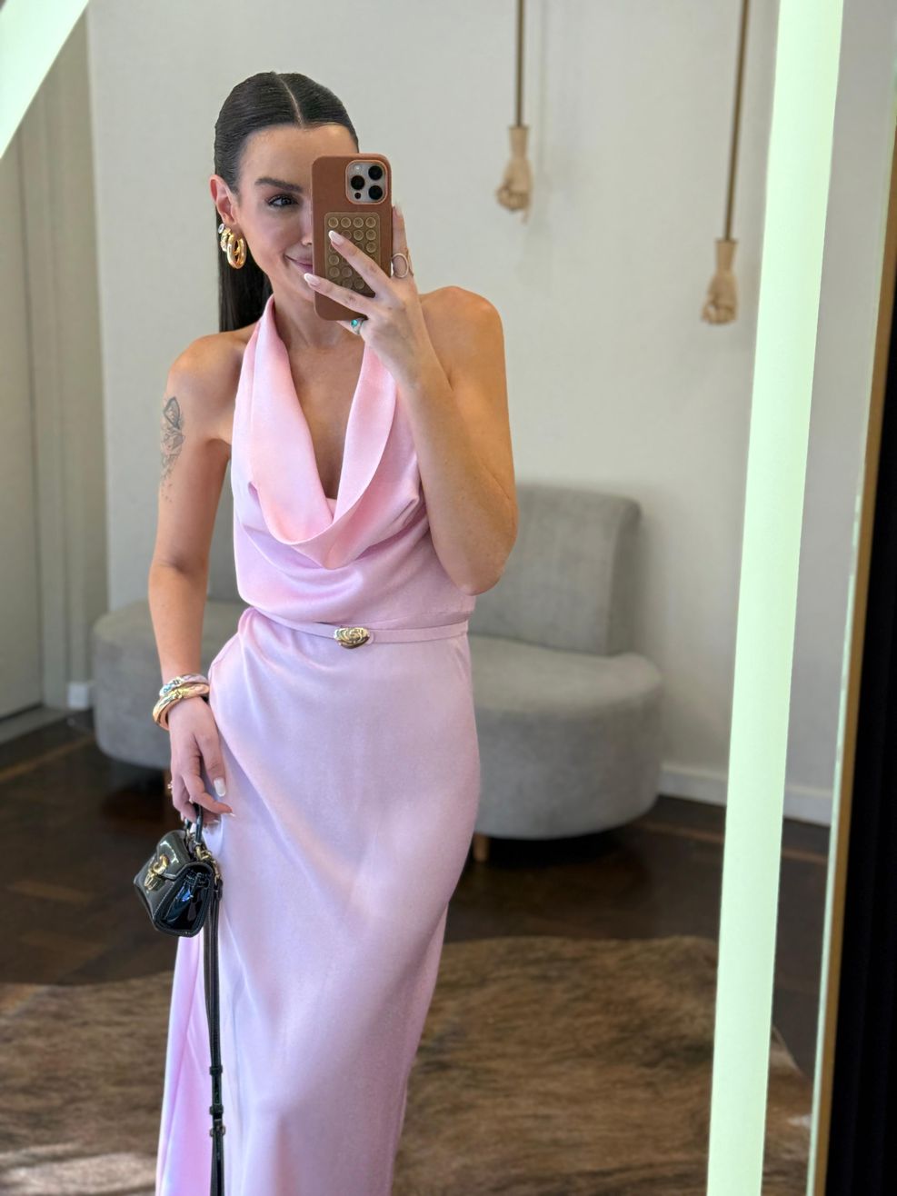 Vestido Cetim Gola Boba Gabriela - Champanhe 