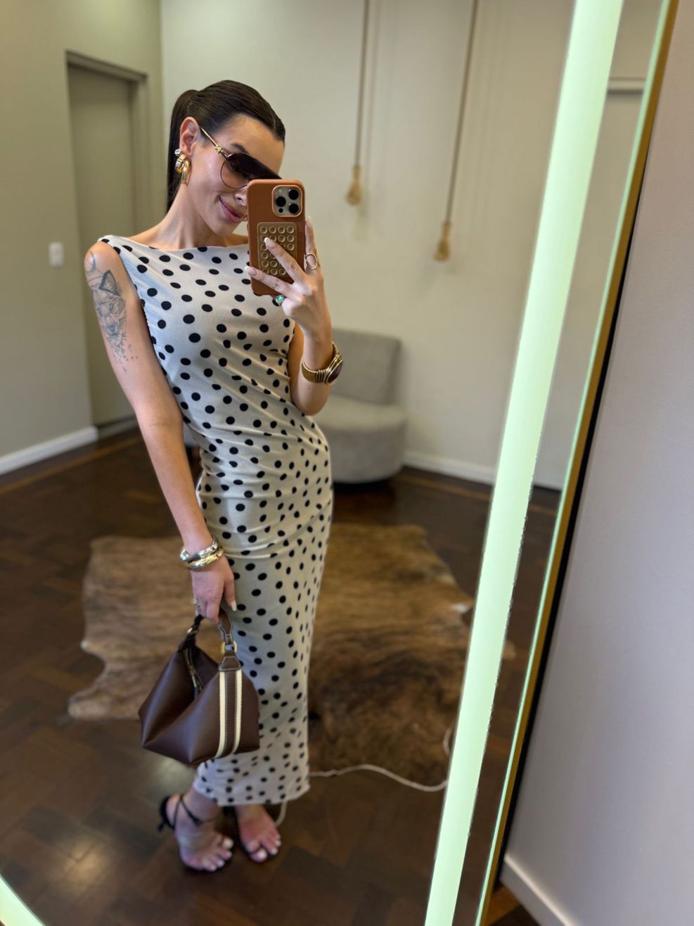 Vestido Tule Nadador Poá - Off White com Poá Preto 