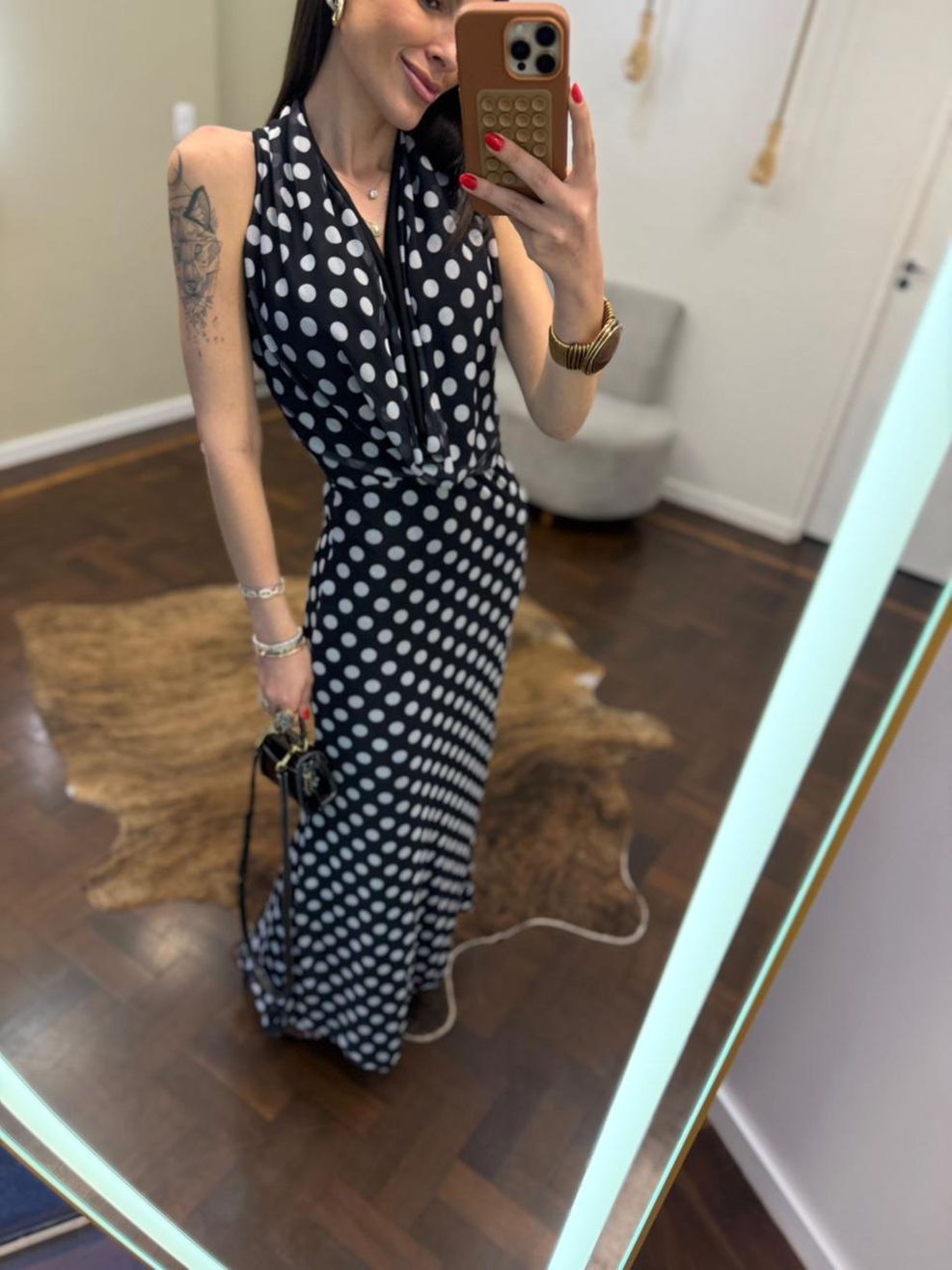 Vestido Gola Boba Poá - Preto com Poá Branco