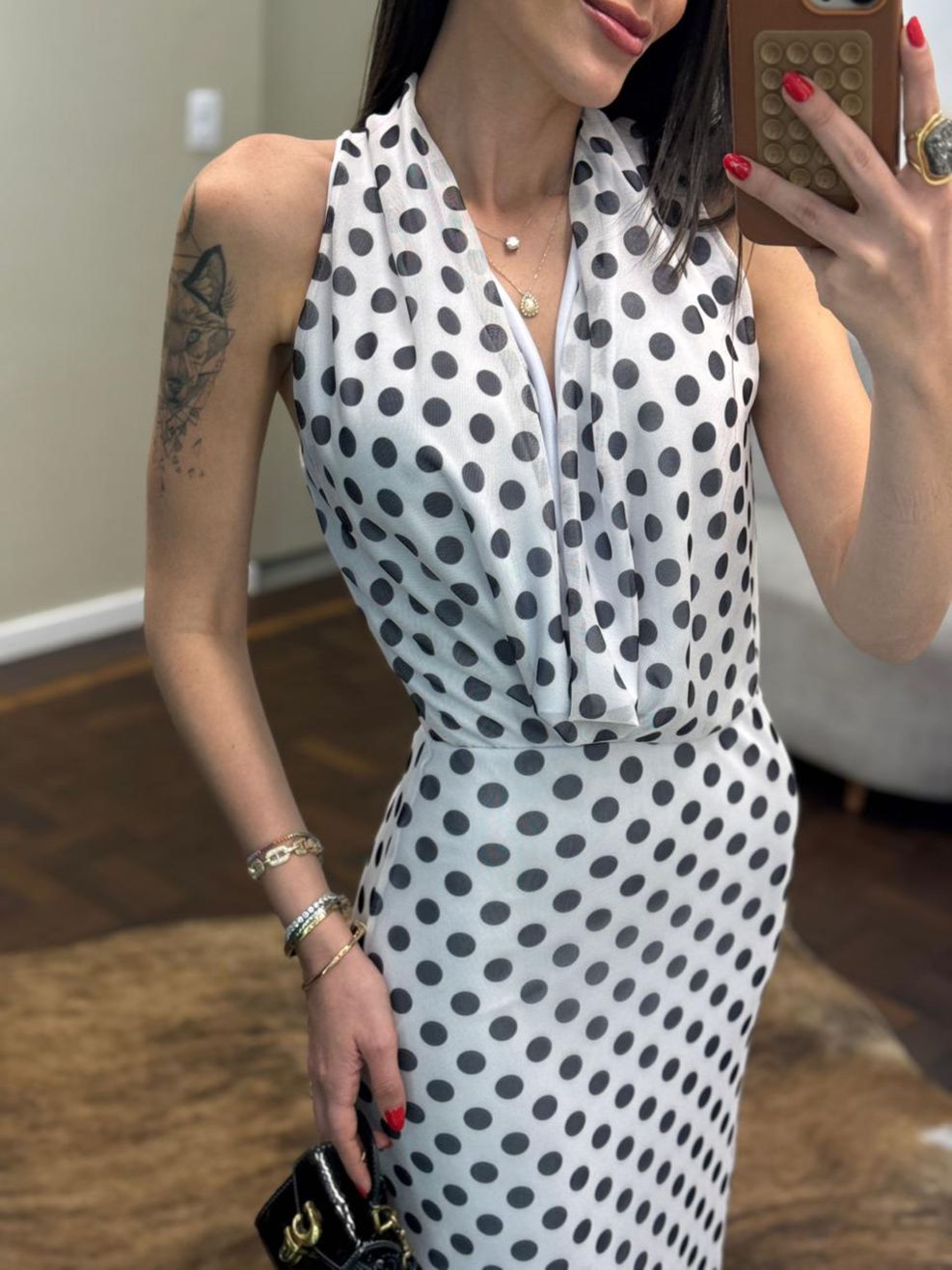 Vestido Chiffon Calm Poá - Off White 