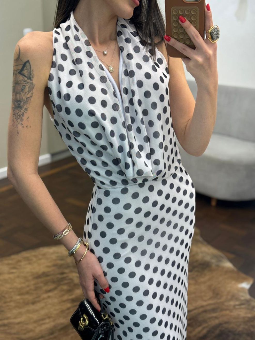 Vestido Chiffon Calm Poá - Off White 