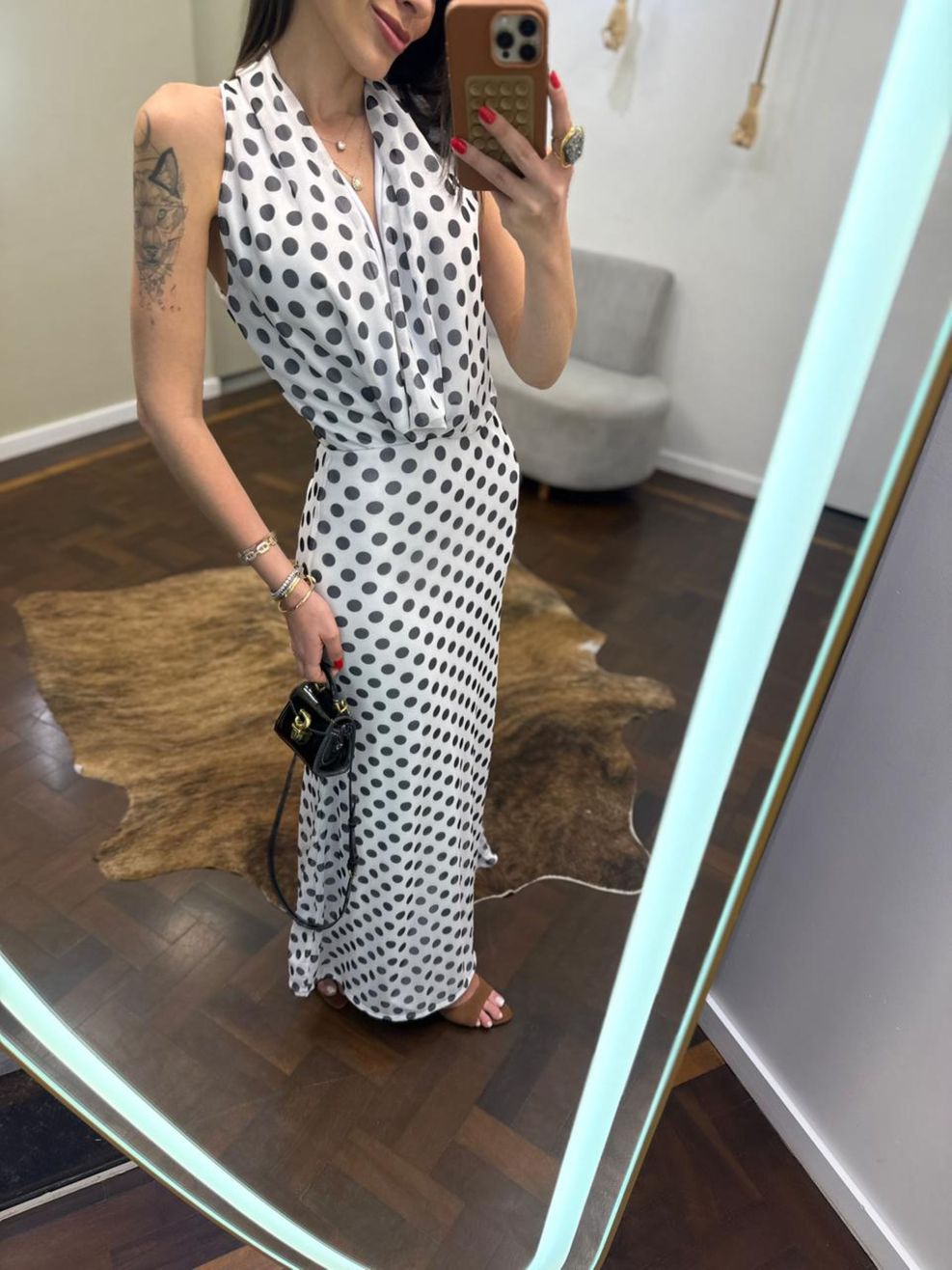 Vestido Chiffon Calm Poá - Off White 