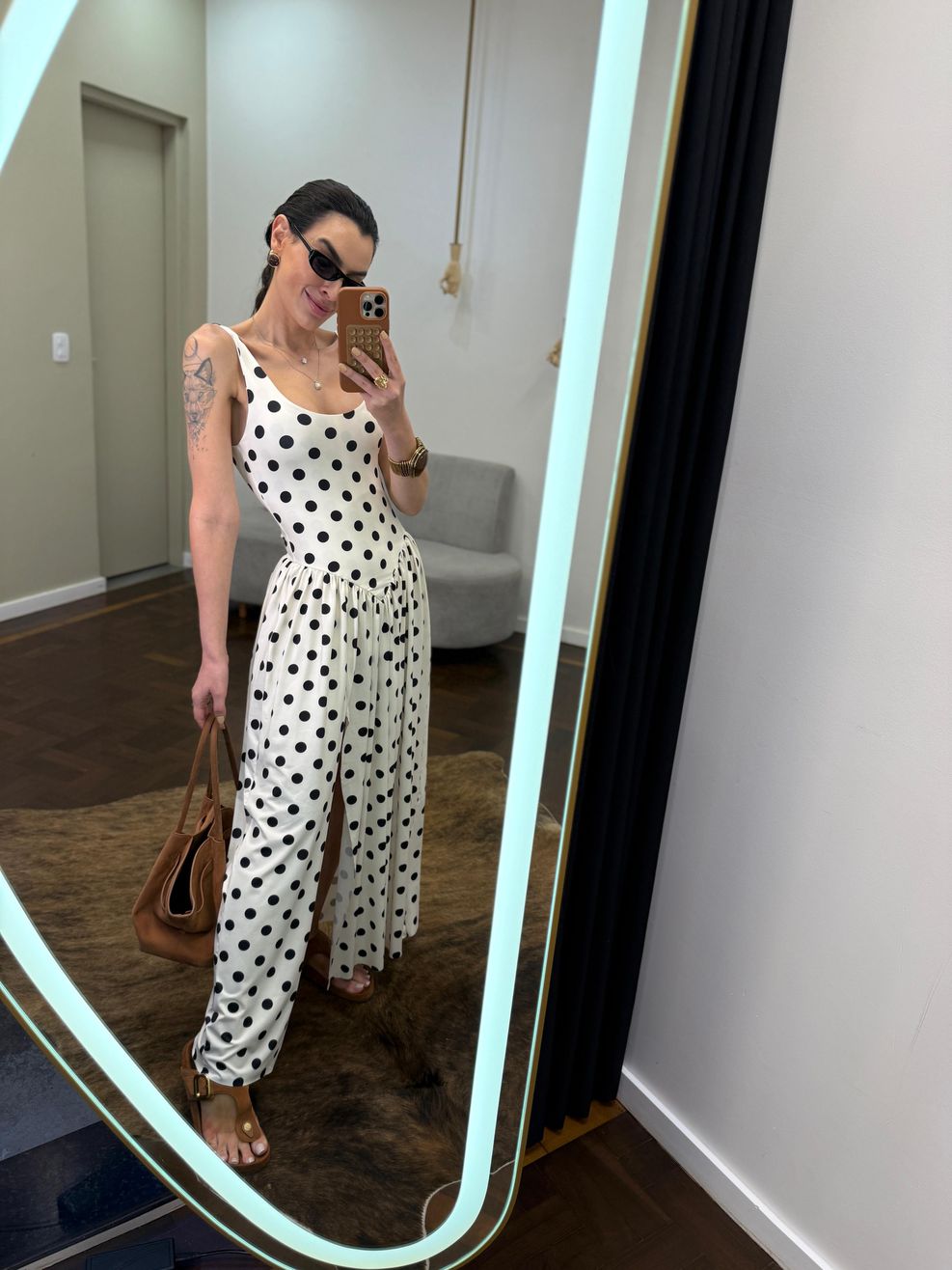 Vestido Ariela - Branco com Poá Preto