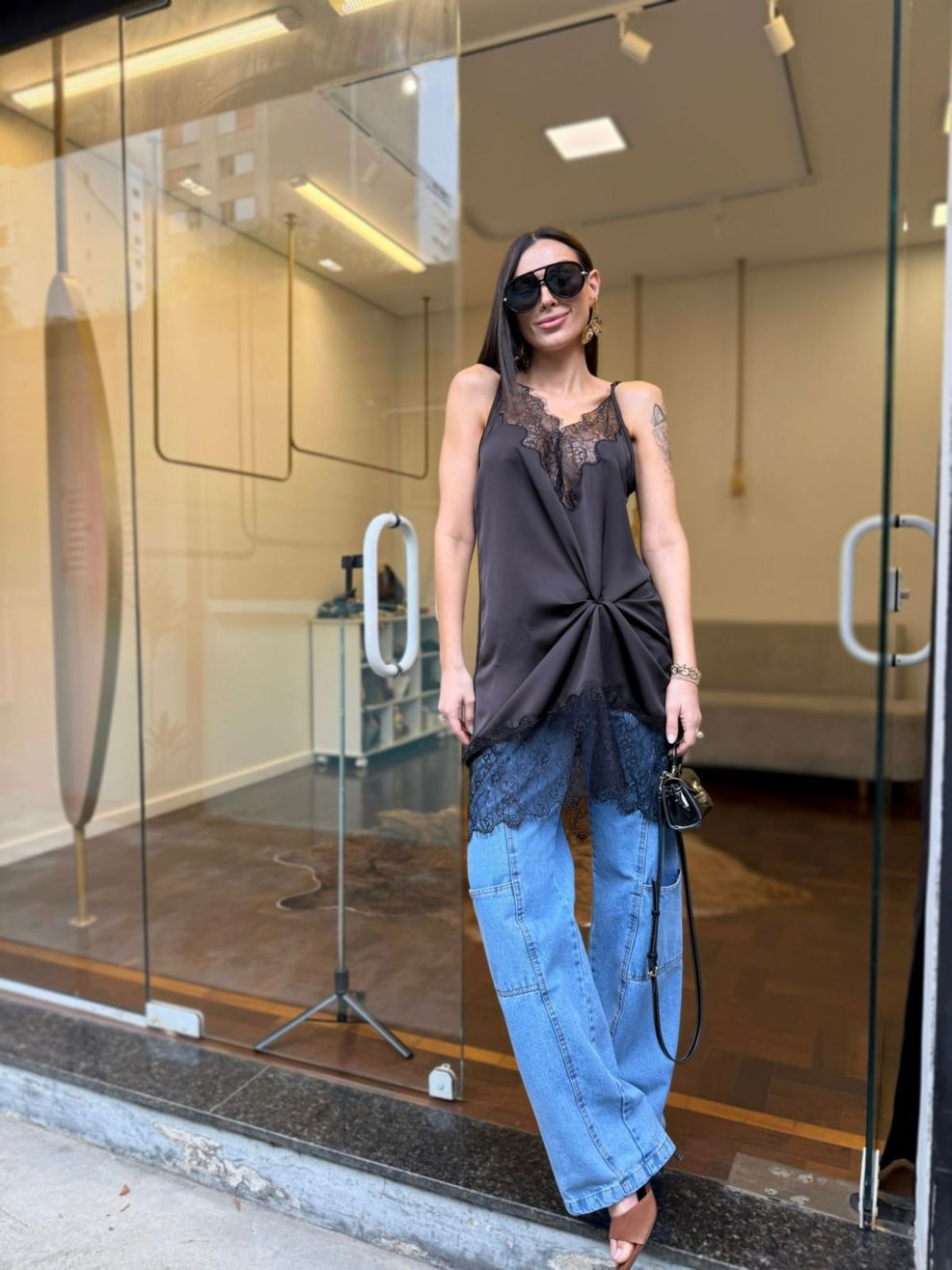 Vestido Cetim e Renda Gabrielle - Preto