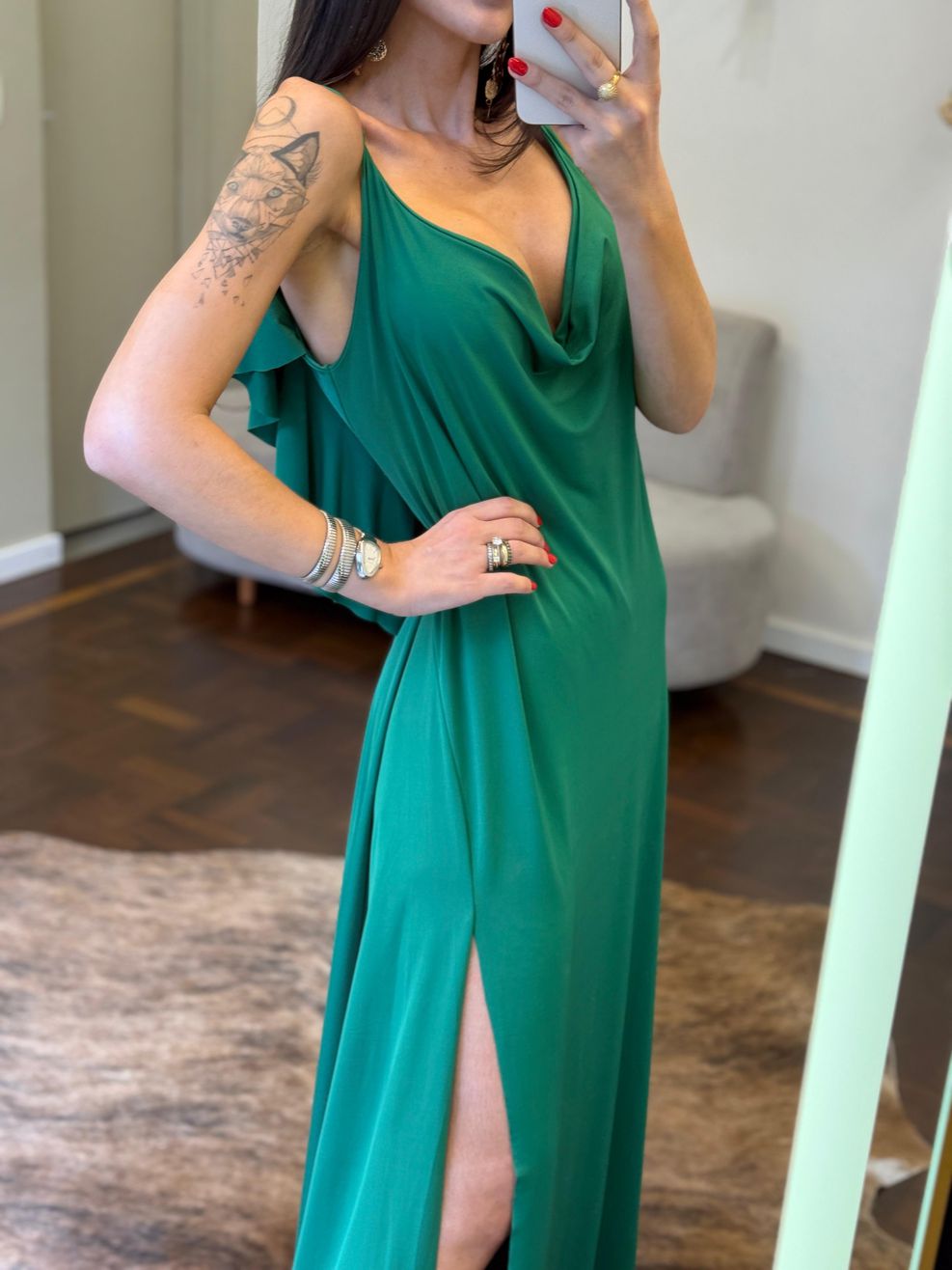 Vestido Decote V Costas Mirabela - Verde