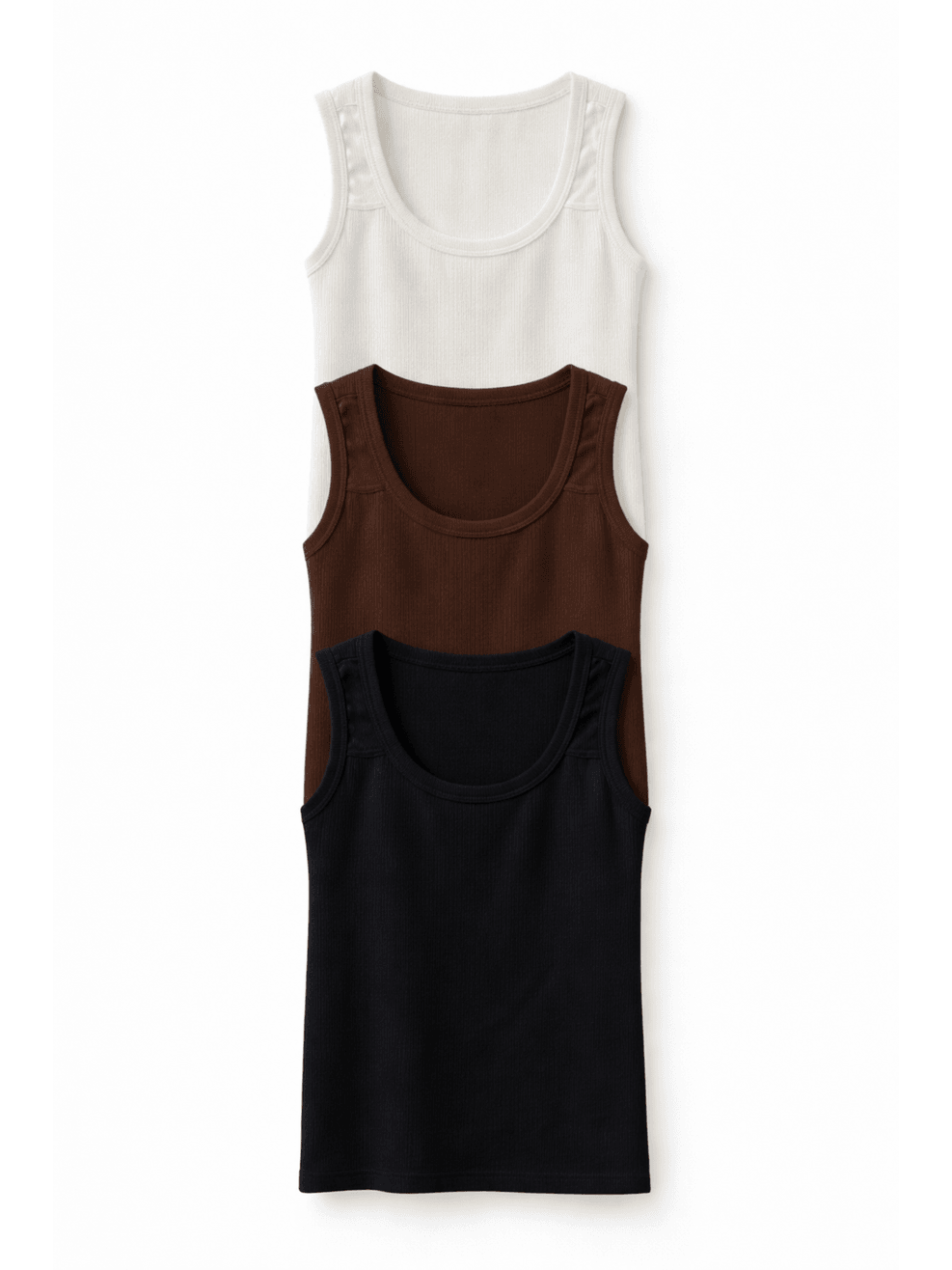 Kit 3 Regatas Ribana Premium BASICMATCH - Off White/Marrom/Preto