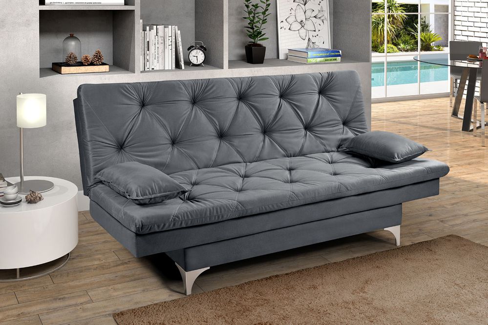 Sofá Cama Cinza Casal 3 Lugares Multiuso Austria em Suede