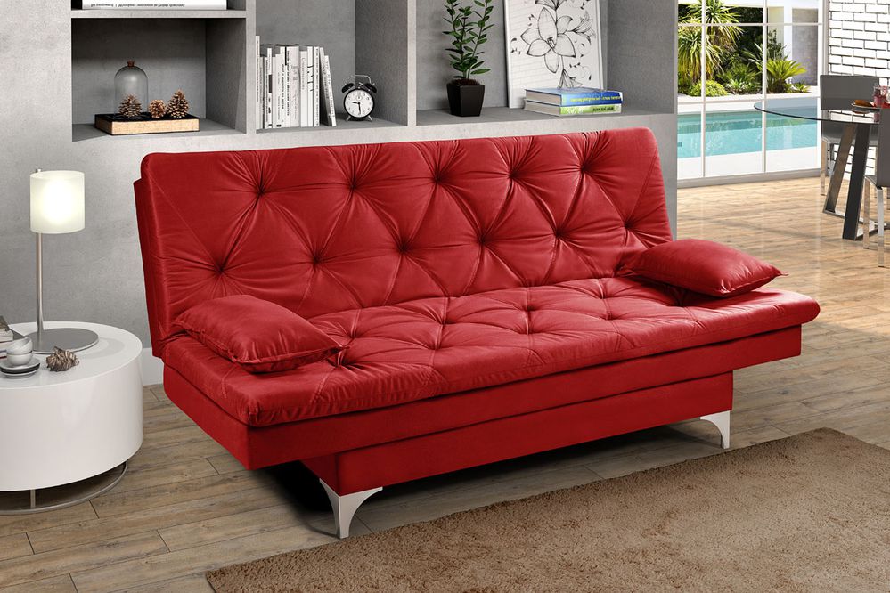 Sofá Cama 3 Lugares Multiuso Austria Vermelho em Suede