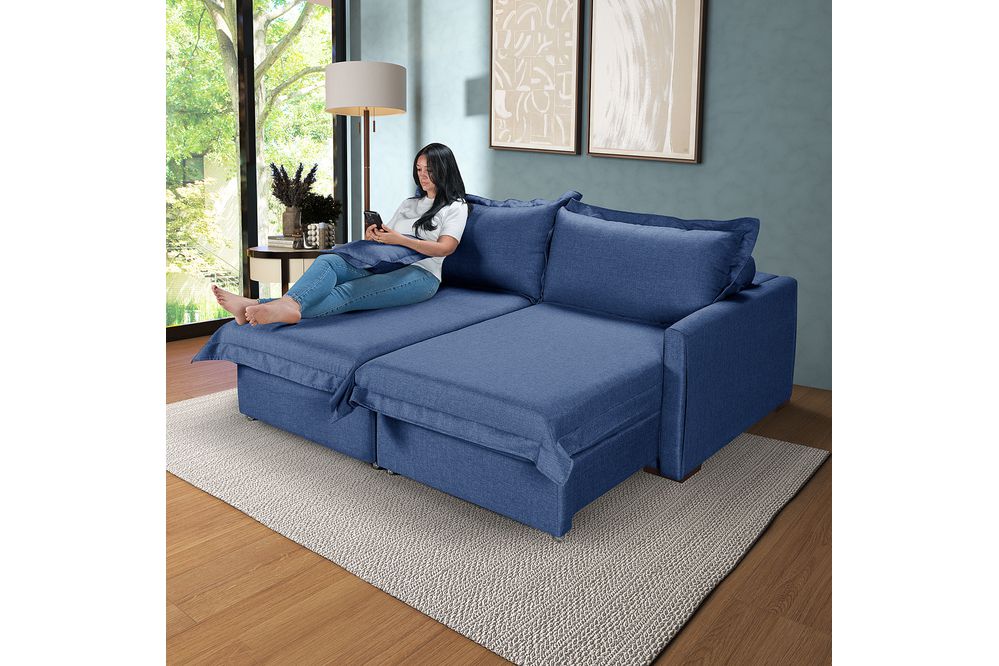 Sofá Living Retrátil Bali em Linho Azul