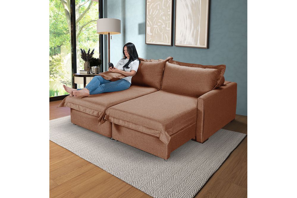 Sofá Living Retrátil Bali em Linho Marrom