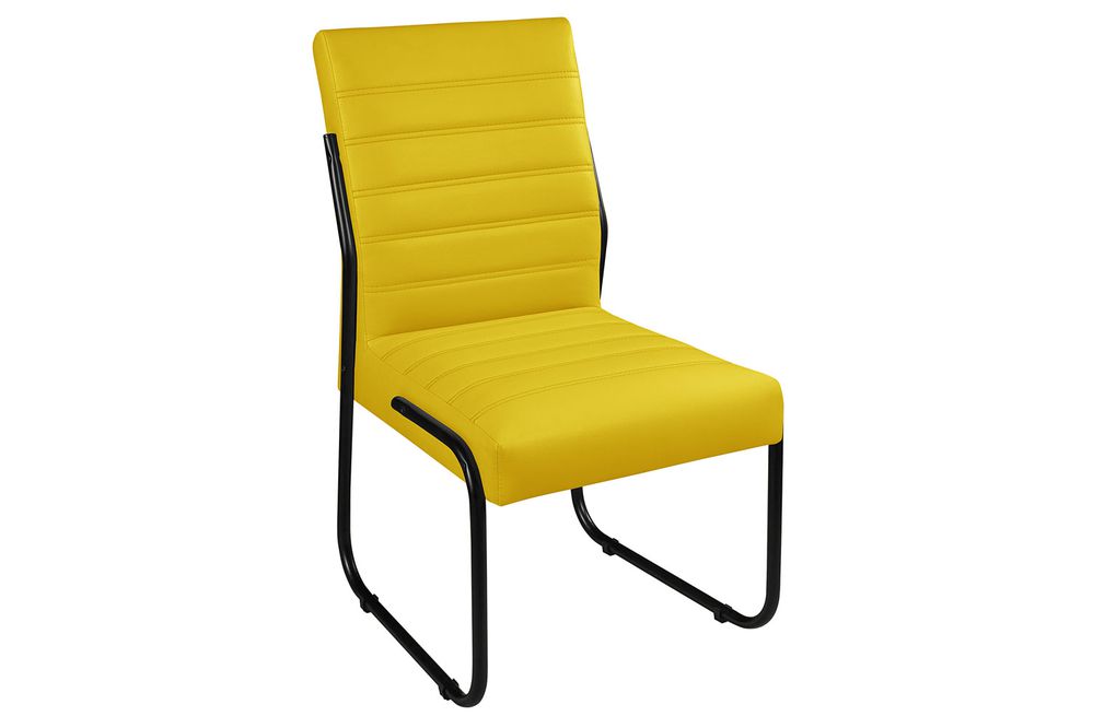 Cadeira Jade De Escritório Ou Recepção em Couro Sintético Amarelo Pés em Aço na Cor Preta