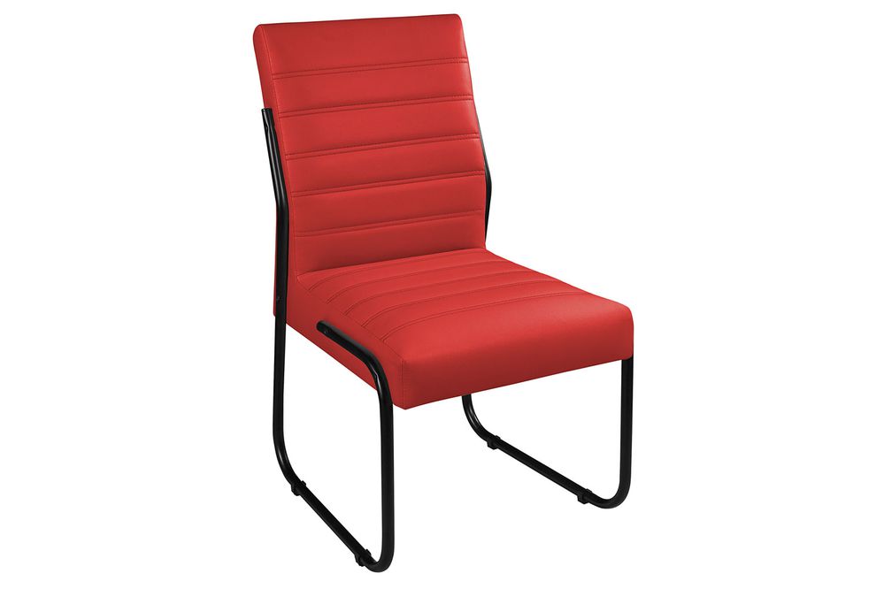 Cadeira Jade De Escritório ou Recepção em Couro Sintético Vermelho Pés em Aço na Cor Preta