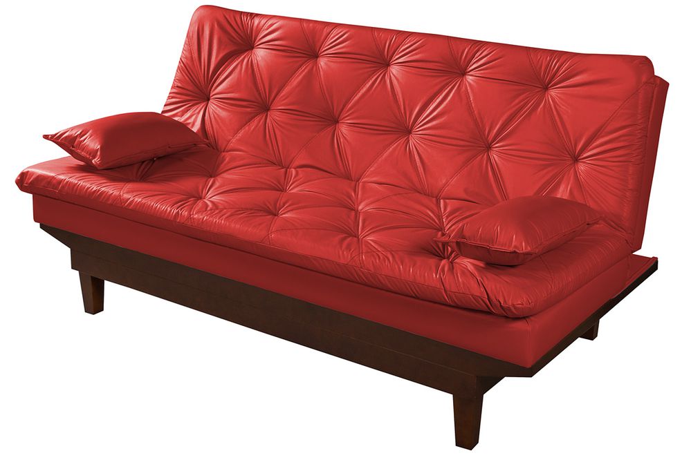 Sofá Cama Caribe Courino Vermelho Reclinável 3 Posições